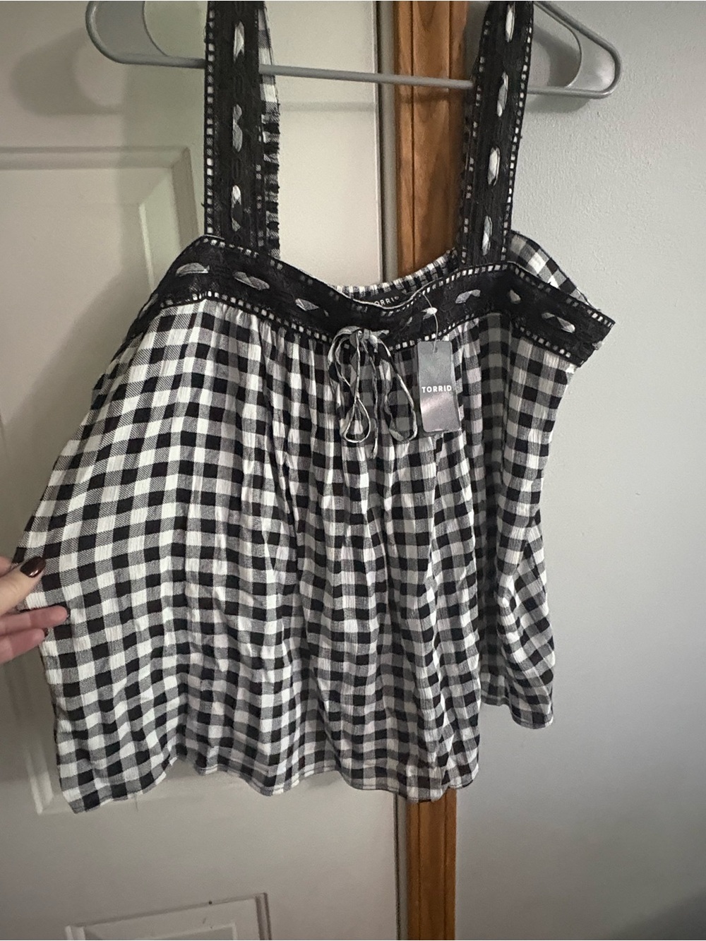 torrid Black & White Gingham Lace-Trim Tank